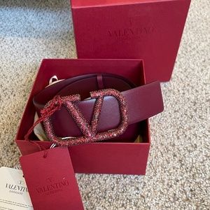 Valentino VLogo Crystal-Embellished Leather Belt